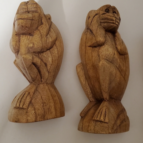 3 Wise Monkeys Vintage Wood Hand Carved See No Evil Hear No Evil Speak No Evil - Picture 6 of 10